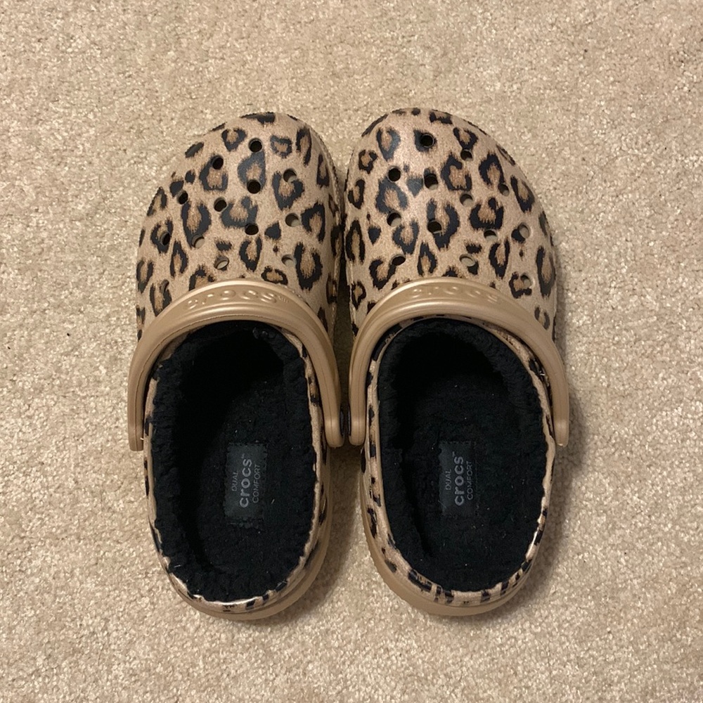 Cheetah print fuzzy crocs